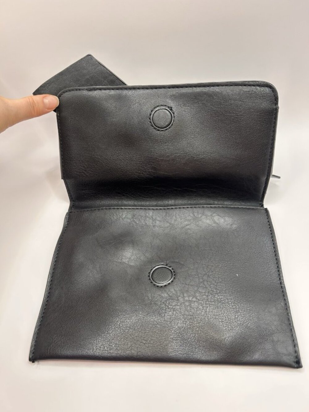 Anthropologie Clutch Purse Black Faux Leather Bow Envelope Small Chic Elegant - Picture 4 of 11